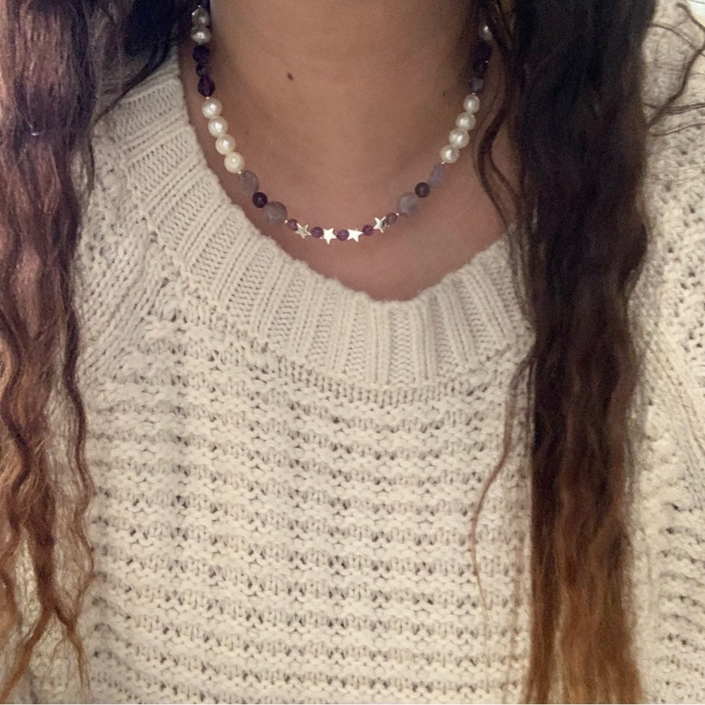 lavender haze • half beaded half pearl necklace by terra moon